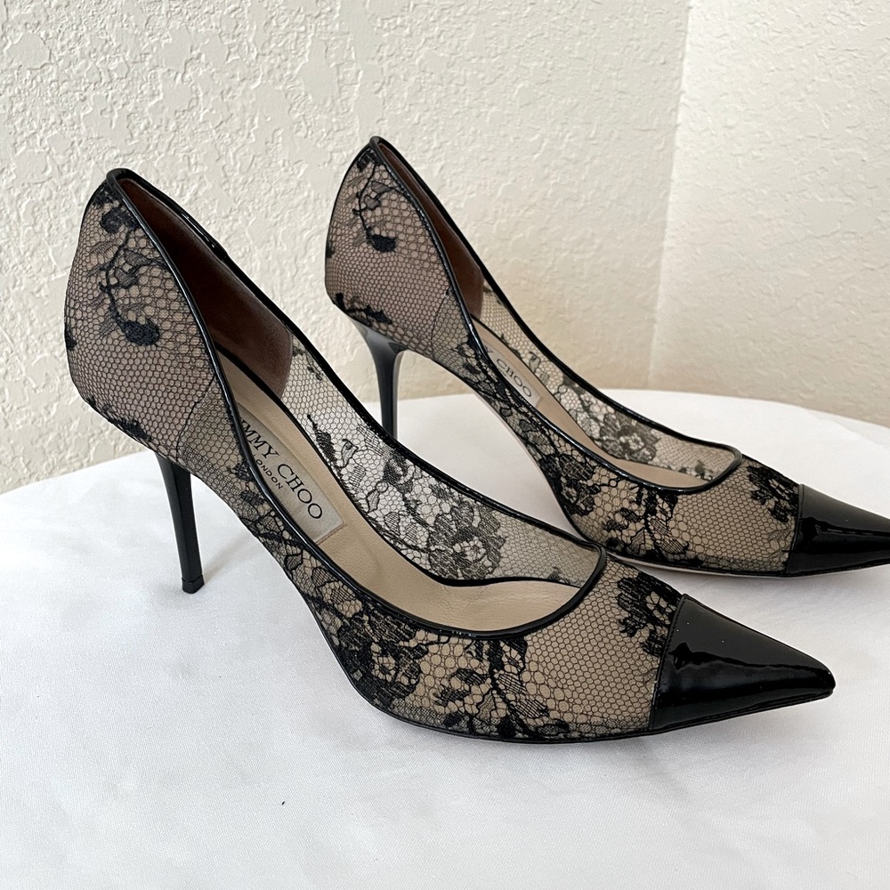 Jimmy Choo Lace & Patent Leather Heels